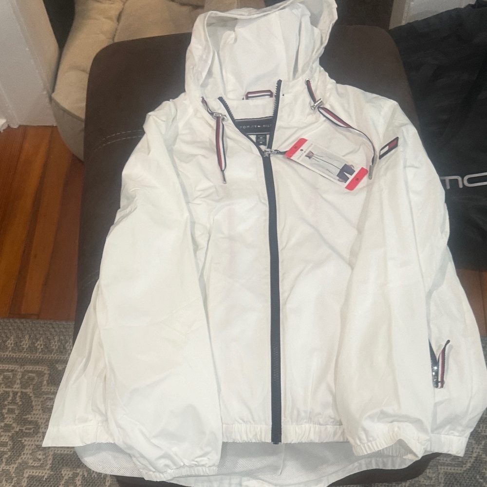 Tommy Hilfiger White Jacket with Black and Red Accents